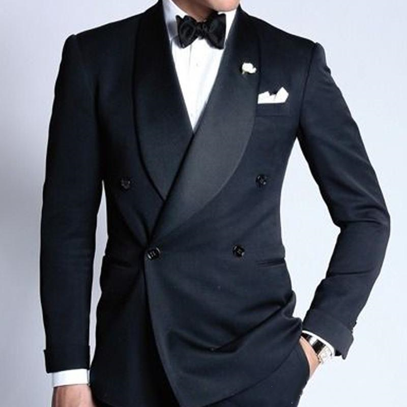 

New Double Breasted Navy Wedding Groom Tuxedos for Man Suits 2020 Shawl Lapel Slim Fit Tailored Made Two Piece Male Blazer, Beige
