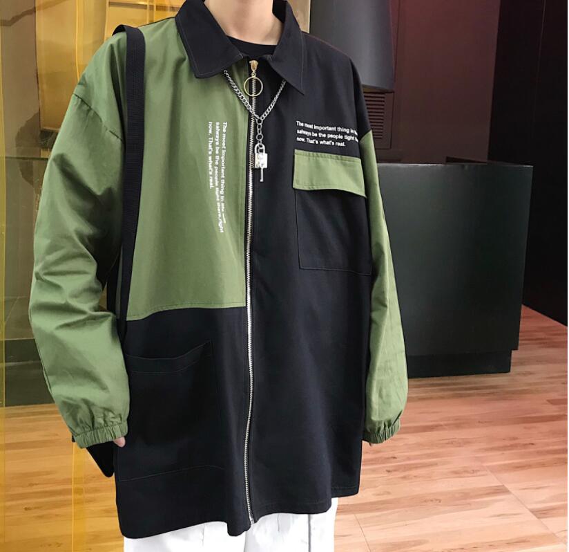 

Autumn New Harajuku Retro patchwork letter print Long Sleeve Jacket, Army green
