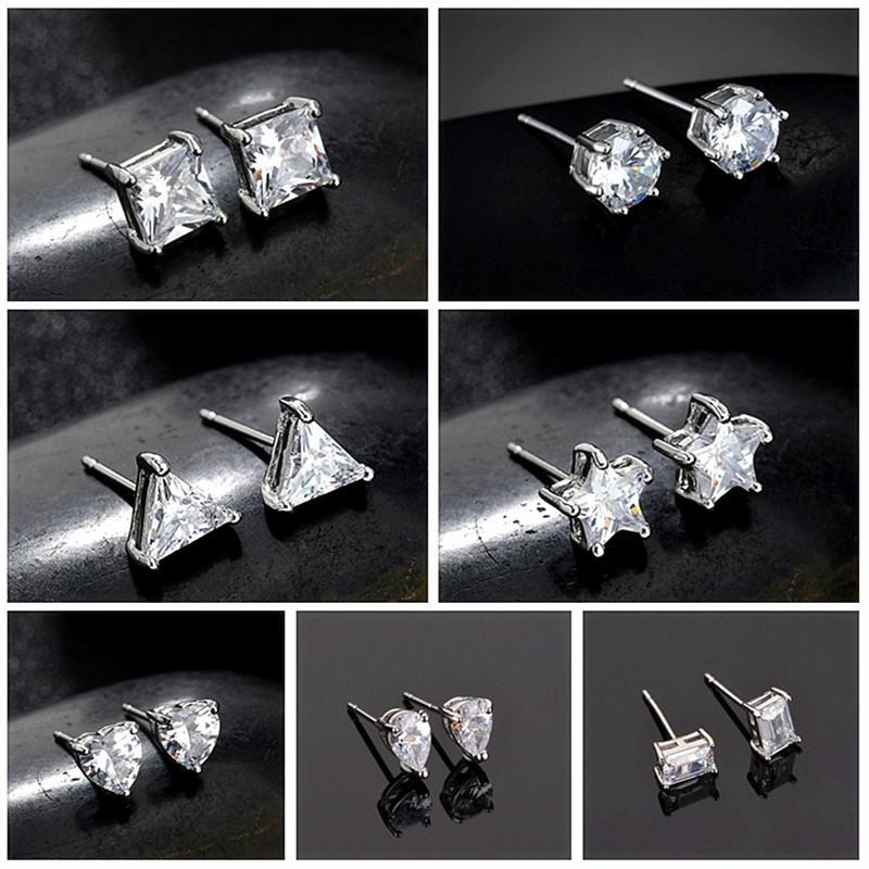 

Fashion Love Triangle star Water Drops Round Square Zircon Monolithic Earrings 7 Styles Silver Earring One Week Jwerly Gift For Women