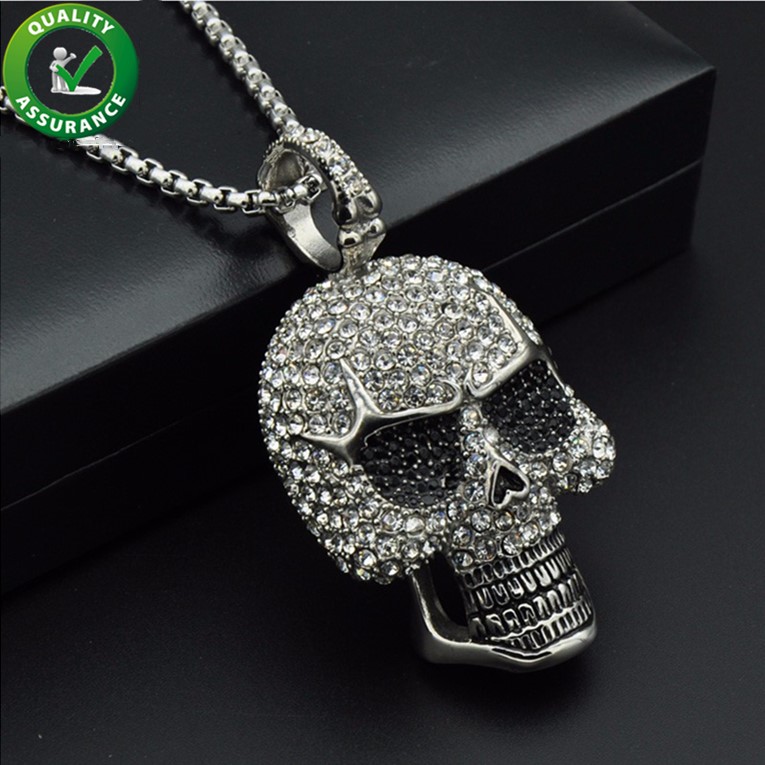 

Iced Out Chains Pendant Designer Necklace Hip Hop Jewelry Mens Diamond Skeleton Skull Pendants Titanium Stainless Steel Bling Punk Rapper