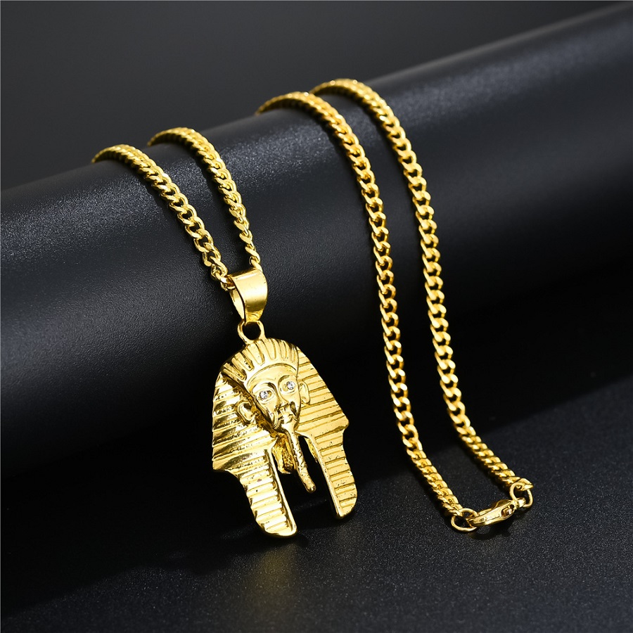 

High Quality Fashion Hip Hop Jewelry Men Pharaoh Pendant Necklace Personality Street Fashion 60cm Long Chains Punk Necklaces For Men Gift, Silver