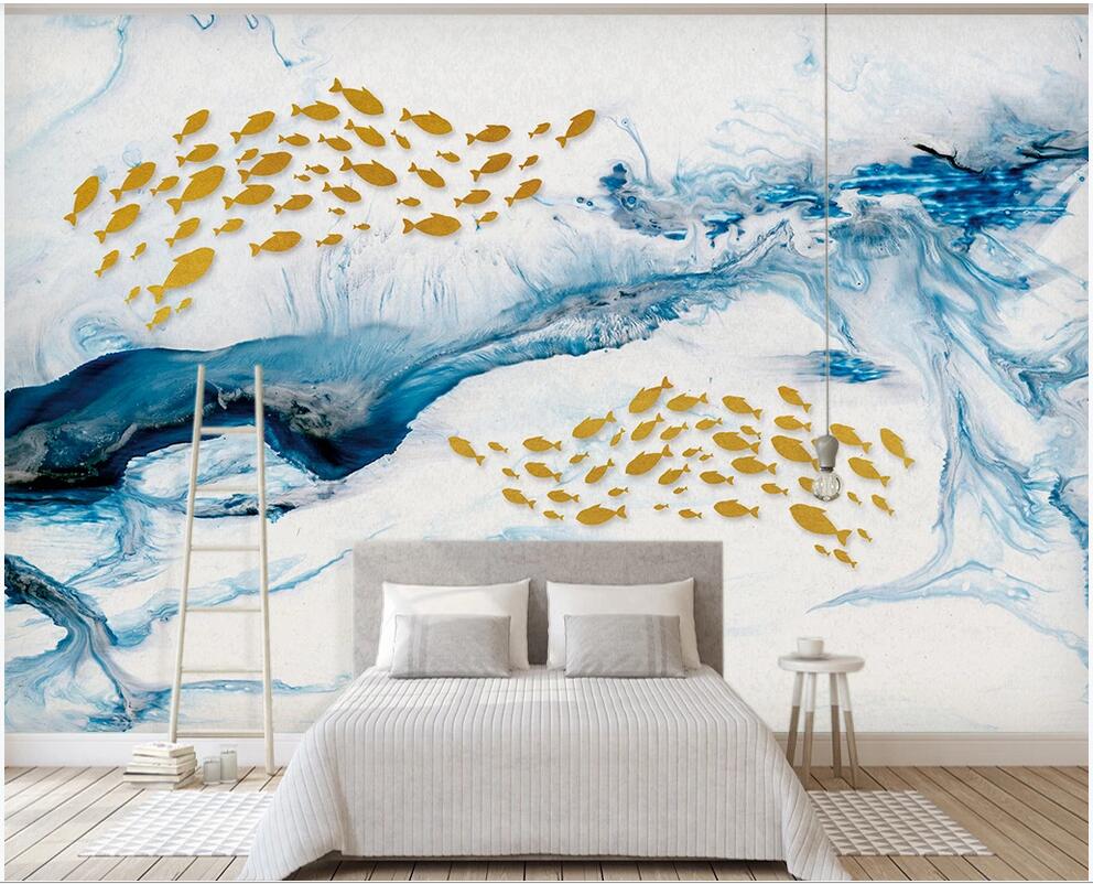 

custom photo 3d wallpaper 3D space Blue minimalist fish background wall wallpaper for walls 3 d, Non-woven wallpaper