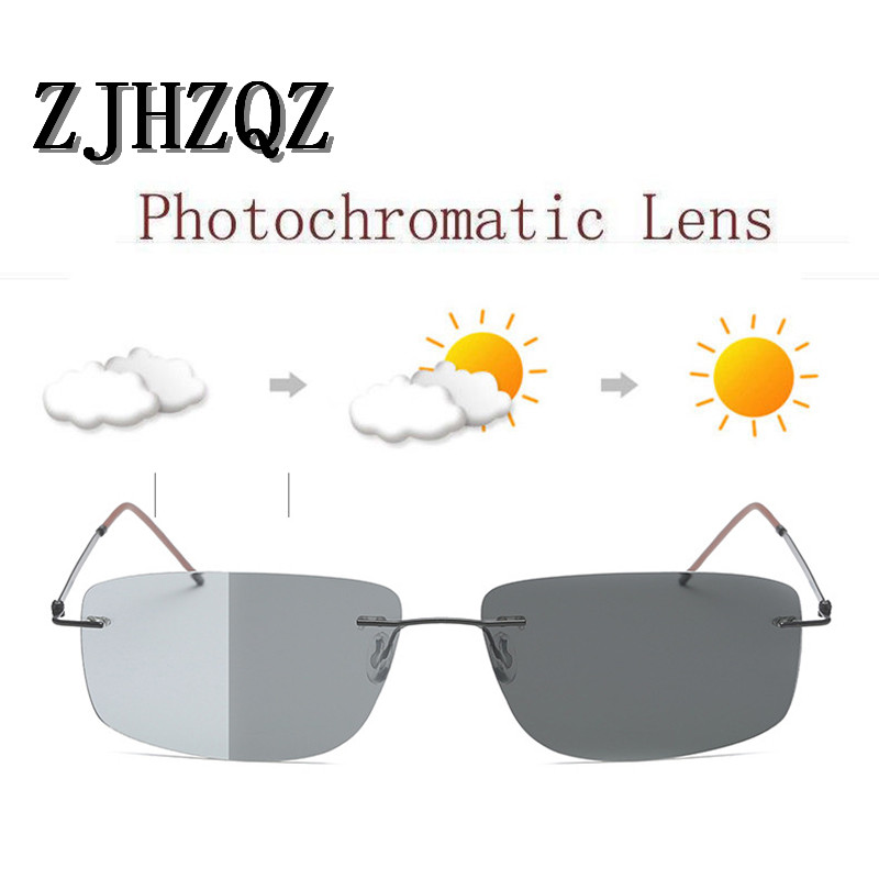 

Sunglasses ZJHZQZ Ultra Light Hingeless Rimless Titanium Polarized Pochromatic Outdoor Driving Transition Chameleon Lens