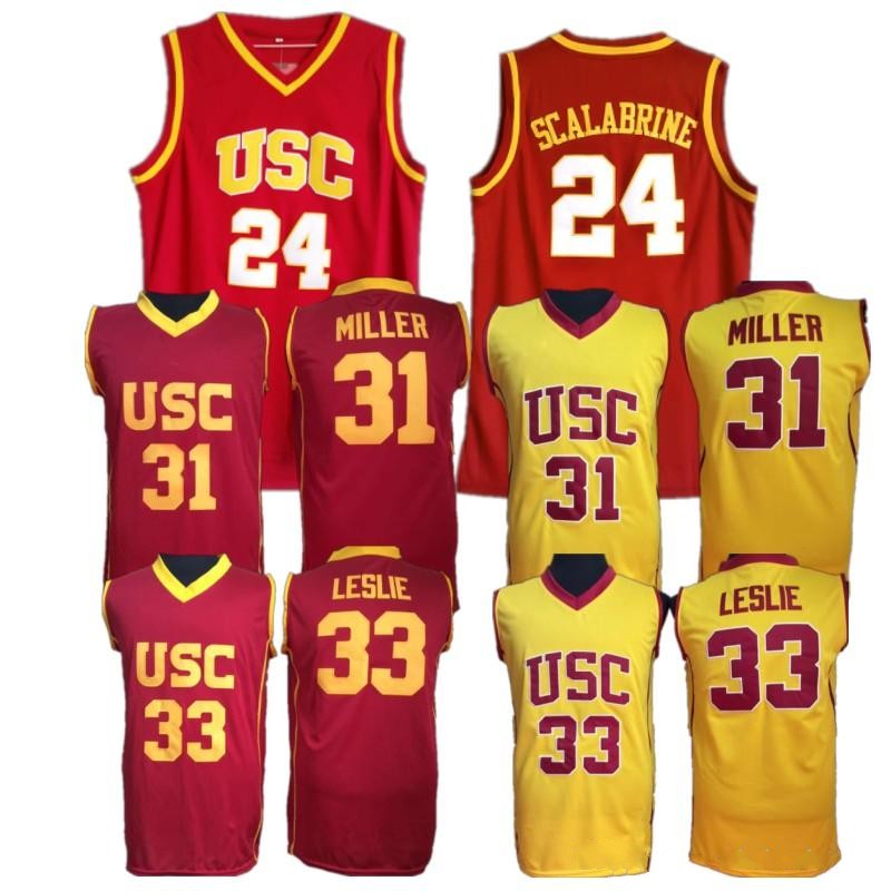 

USC Trojans Jerseys College Basketball 31 Matt Miller 33 Lisa Leslie 24 Brian Scalabrine Jersey Men University Sewing Yellow Red Team Color, As