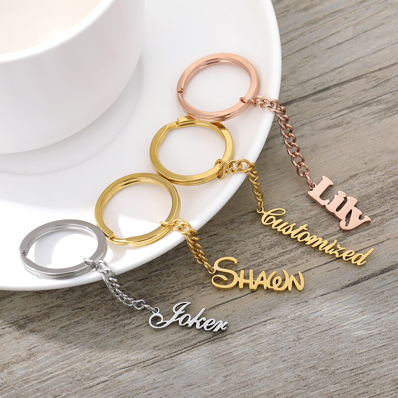 

Personalized Name Handmade Pendant Stainless Steel Nameplate Keychain Women Men Customized Keychain Jewelry Birthday Gifts