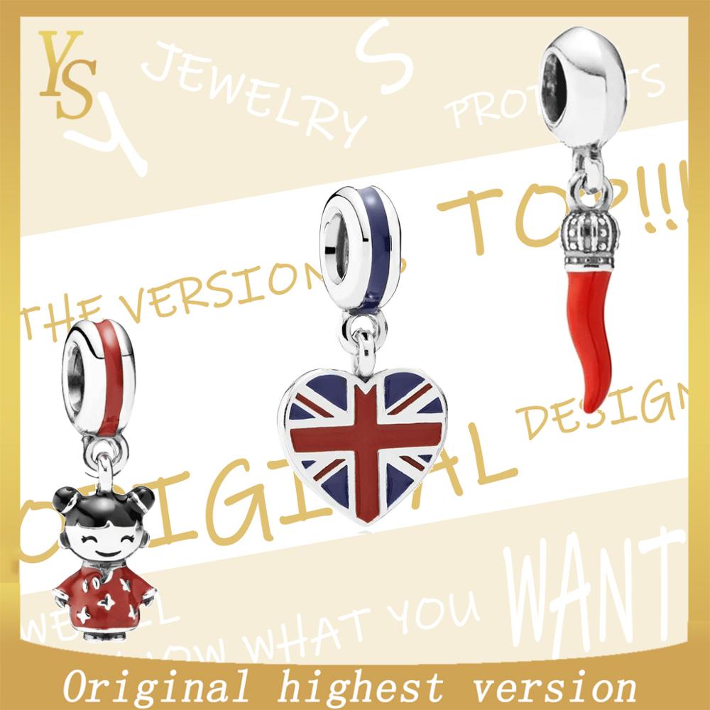 

YS Charm 100% sterling silver top version original red doll heart-shaped flag hanging ornaments new trend