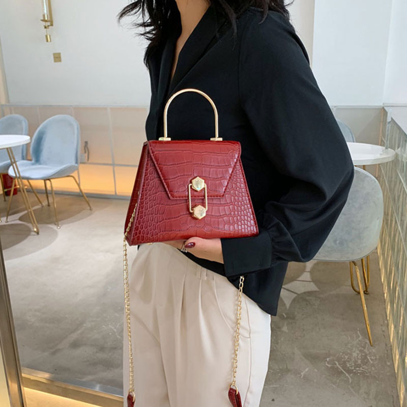 

Retro Stone Pattern PU Leather Crossbody Bags For Women 2020 Small Totes With Metal Handle Lady Shoulder Messenger Bag Handbags, Beige