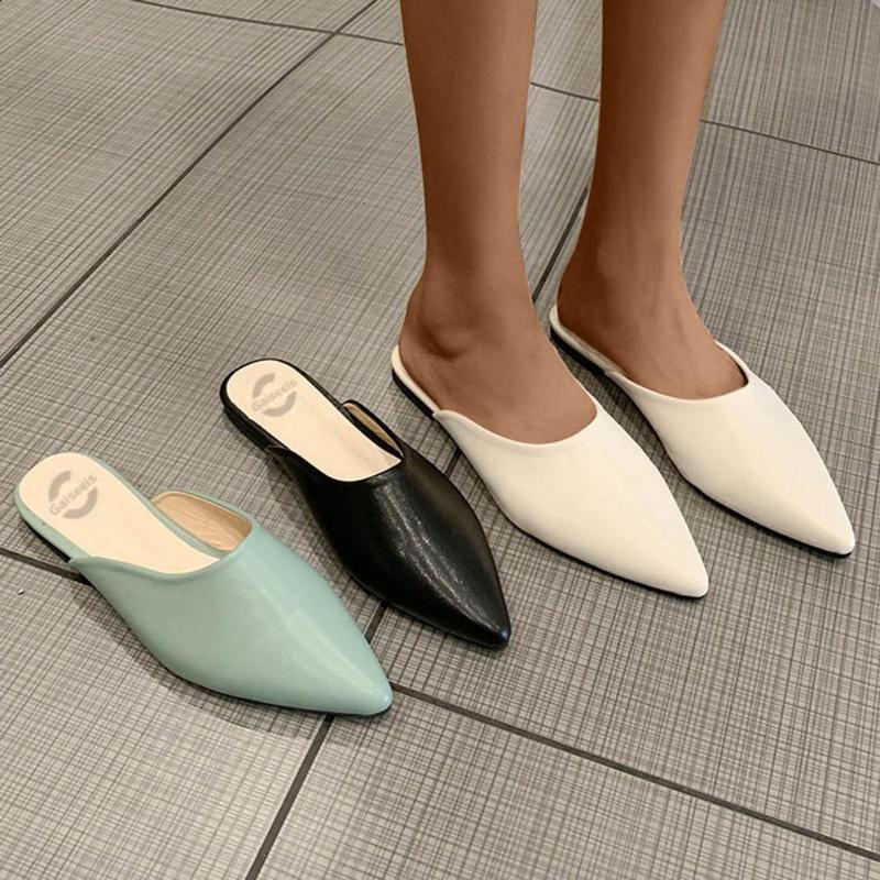 

Fashion Pointed Toe Slippers Women Flat Heel Shoes Sandals Pu Leather Cozy Casual Flats Shoes Slip On V Mouth Ballet Flats JG3, Beige