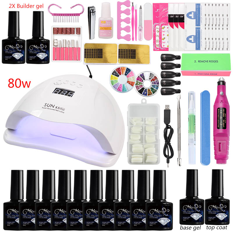 

Manicure Set Professional Mirror Powder Glitter Nail Salon 36W/48W/80W Nail Lamp 10 Colors Gel Varnish Kits with Lamp Set