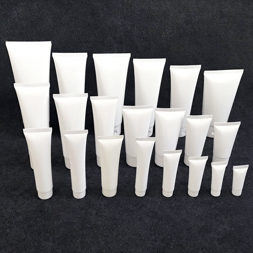 

Empty Refillable White Plastic Cosmetic Tube Lip Balm Containers Hand Cream Cleanser Sunscreen Trial Packing Squeezed Upside Down Bottle