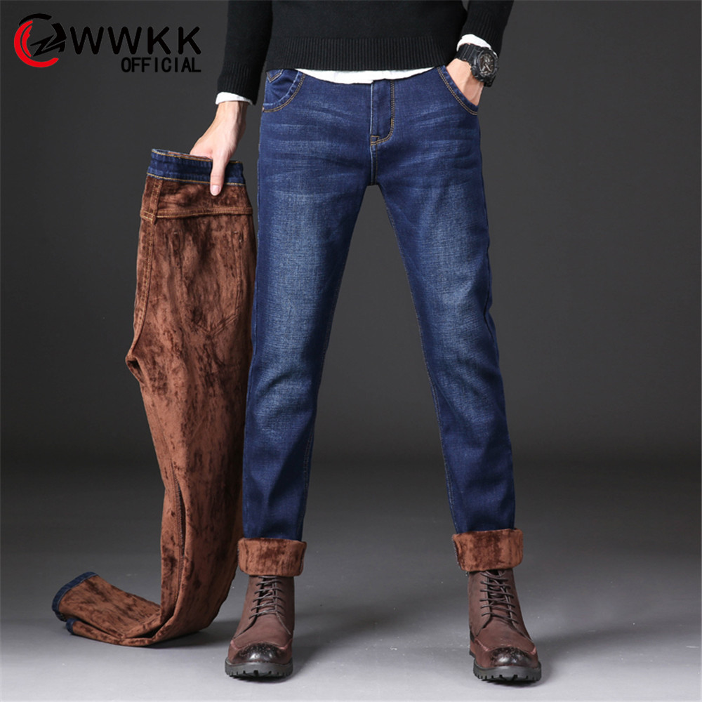 

Men New Jean Trousers Fashion Pant Plus Velvet Thickening High Quality Large Casual Skinny Straight Elasticity Jeans Pants Denim, Black