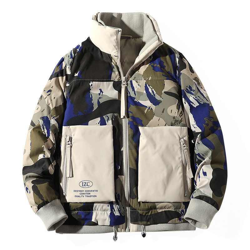 

White Duck Down Jacket Men 2019 Autumn Winter Fashion Print Patchwork Loose Thick Warm Puffer Jacket Men Hip Hop Cotton