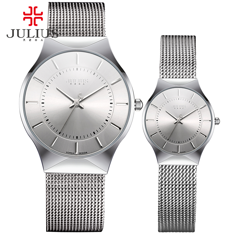 

JULIUS JA-577 Couple Lover Silver Black Ultra Thin Mesh Stainless Steel Quartz Analog Waterproof Fashion, Khaki