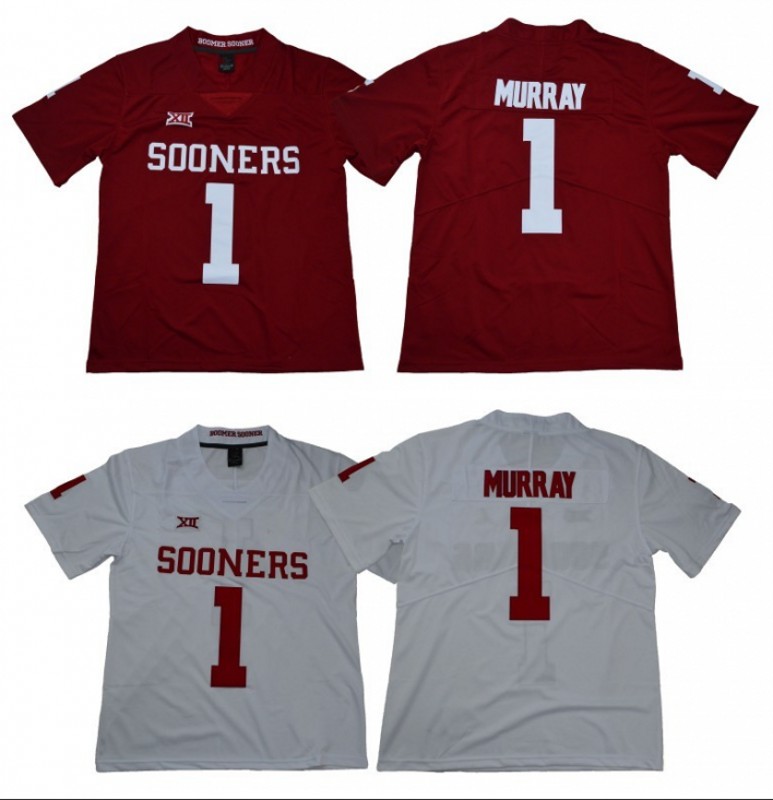 

Mens NCAA College Oklahoma Sooners 1 Kyler Murray Red White Stitched football Jerseys, As