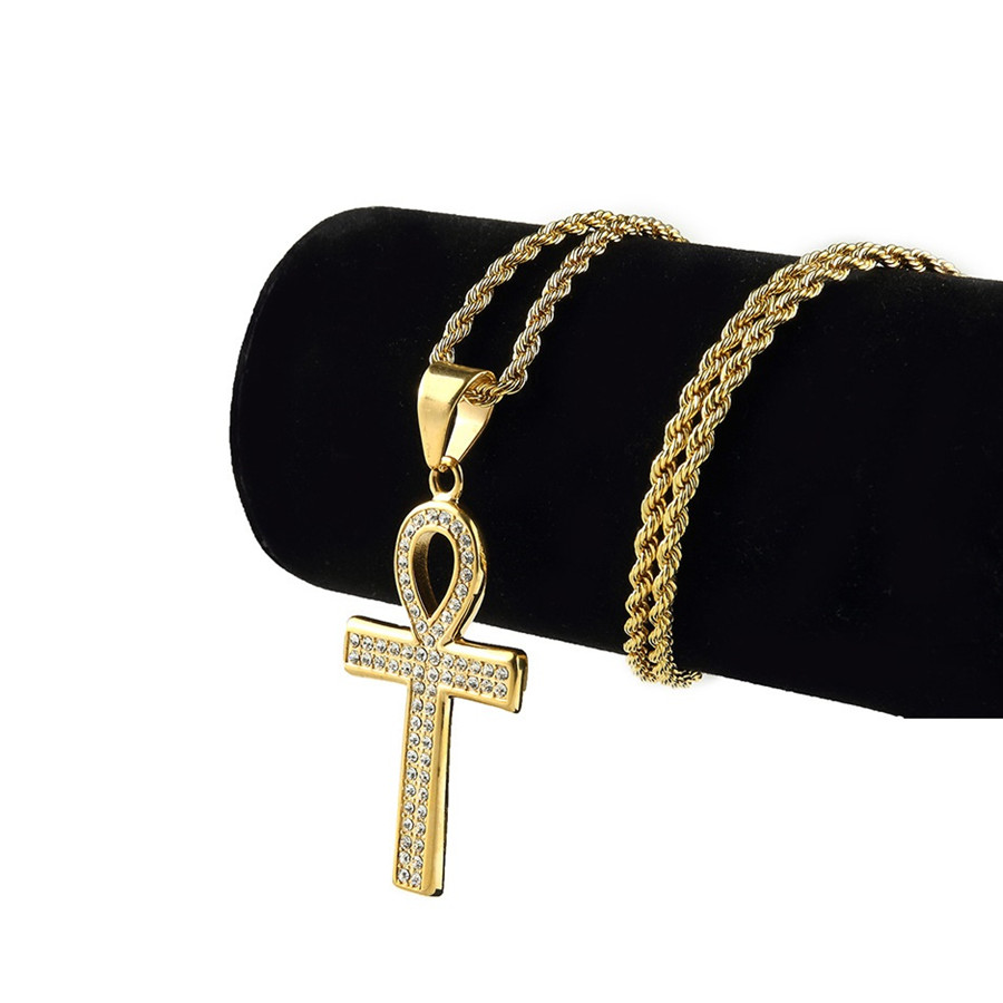 

Fashion Hip Hop Jewelry Key Cross Pendants Necklaces For Mens Boy Full Rhinestone Design Popular Necklace 60cm Long Chain