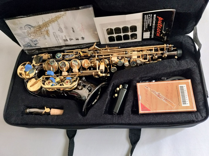 

Professional YANAGISAWA S-991 Bb Soprano curved Sax instruments Super Mouthpiece Black Nickel Gold
