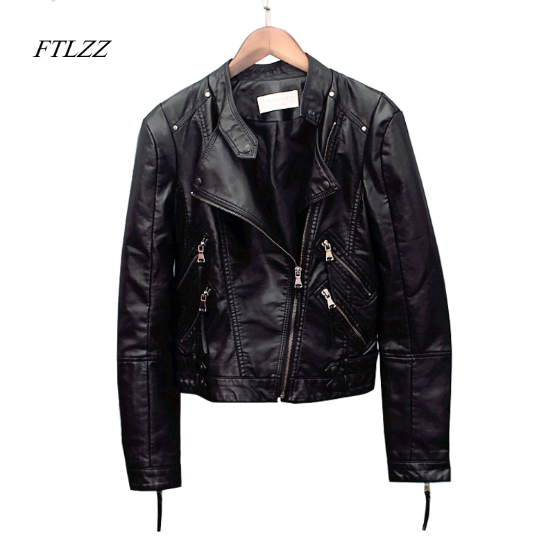 

Ftlzz New Spring Autumm Fashion Women Faux Soft Leather Jacket Short Design Slim Black Biker Leather Jacket Vintage, Pink