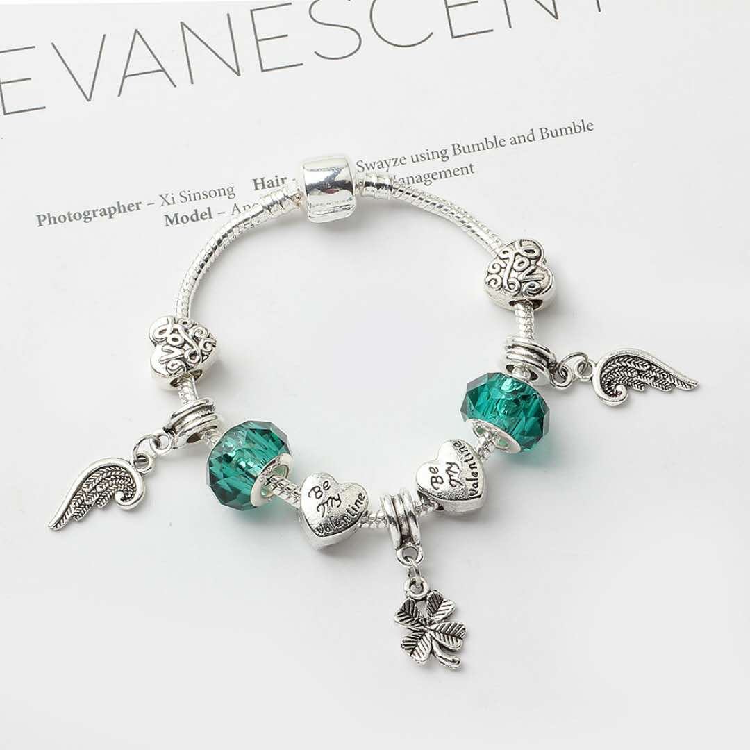 

Wholesale- Charm bracelet Angle Wing Four Leaf pendant charm beads Accessories 925 silver bangle for free shipping girl women bracelets