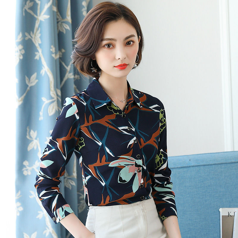 

Fashion Women' Spring Summer Stylr Chiffon Blouses Casual Women Long Sleeve Printed Women' Shirts Elegant Tops DF3412, Black