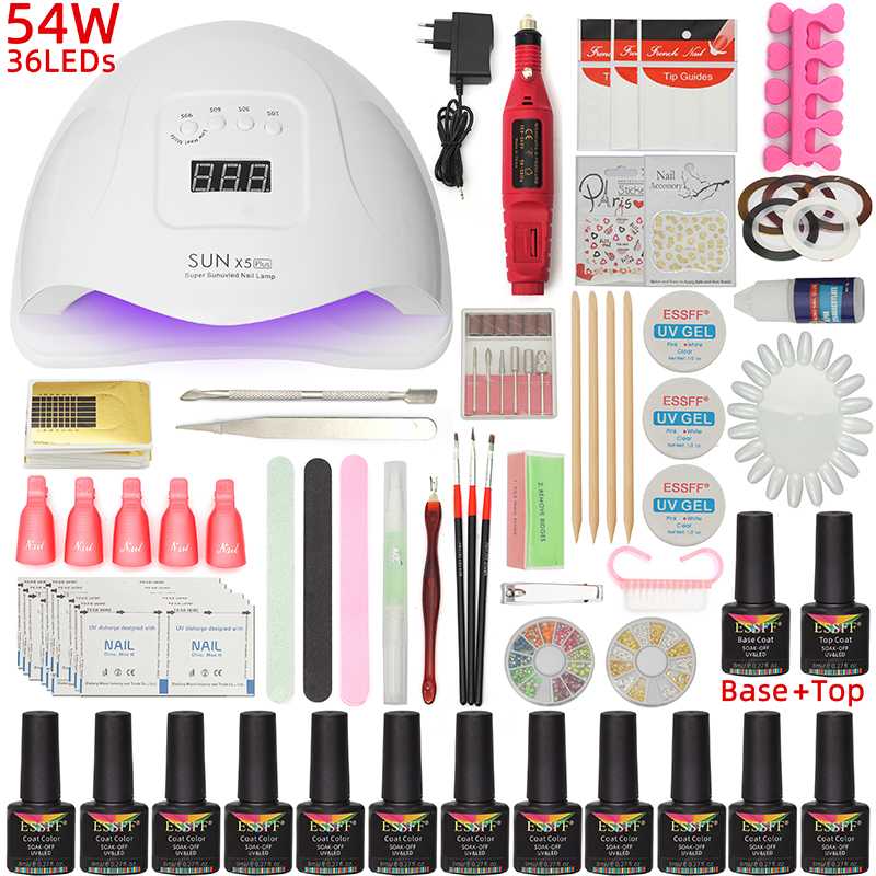 

12 Colors Soak Off Gel Polish Nail Art Kits UV/LED Nail Lamp Dryer Electric Drill Base/Top Coat Varnish Manicure Tools Set
