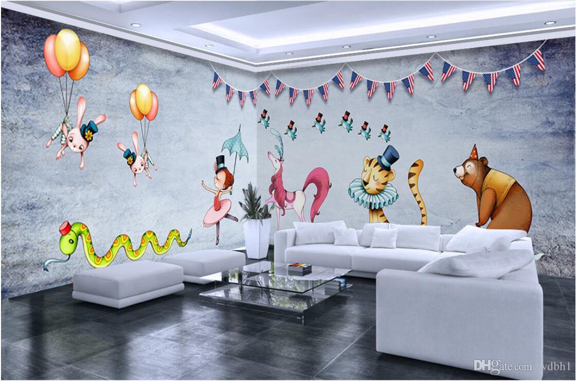 

3d room wallpaper custom photo non-woven mural Nordic nostalgic hand drawn cartoon animal background wall decorative painting wall-papers, Picture shows