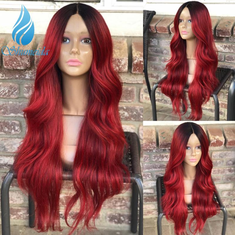 

SMD Ombre Red 13*6 Lace Front Hair Wigs 150% Density Body Wave Brazilian Remy Human Hair Wigs With Baby PrePlucked Hairline, As pic