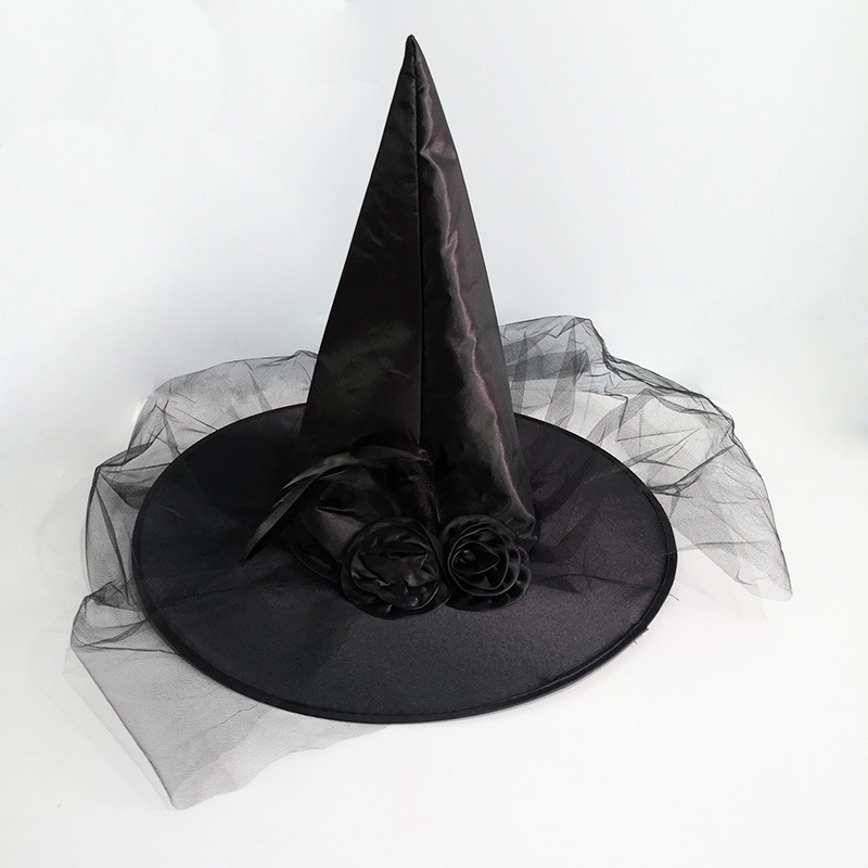 

Portable Adult Striking Mesh Witch Hat With Feather Rose Cosplay Props Witch Hat Halloween Decoration Props