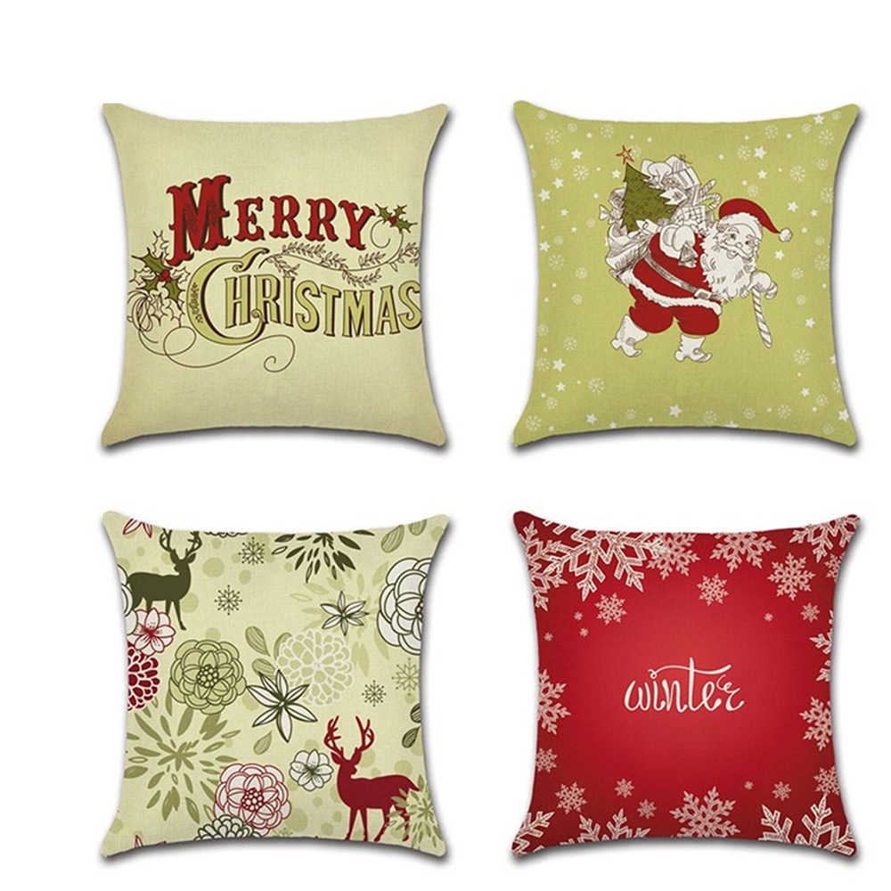 

Green Santa Claus red deer theme throw pillow case Christmas office car home comfy letter waist cushion cover printed 45x45cm, Love 04