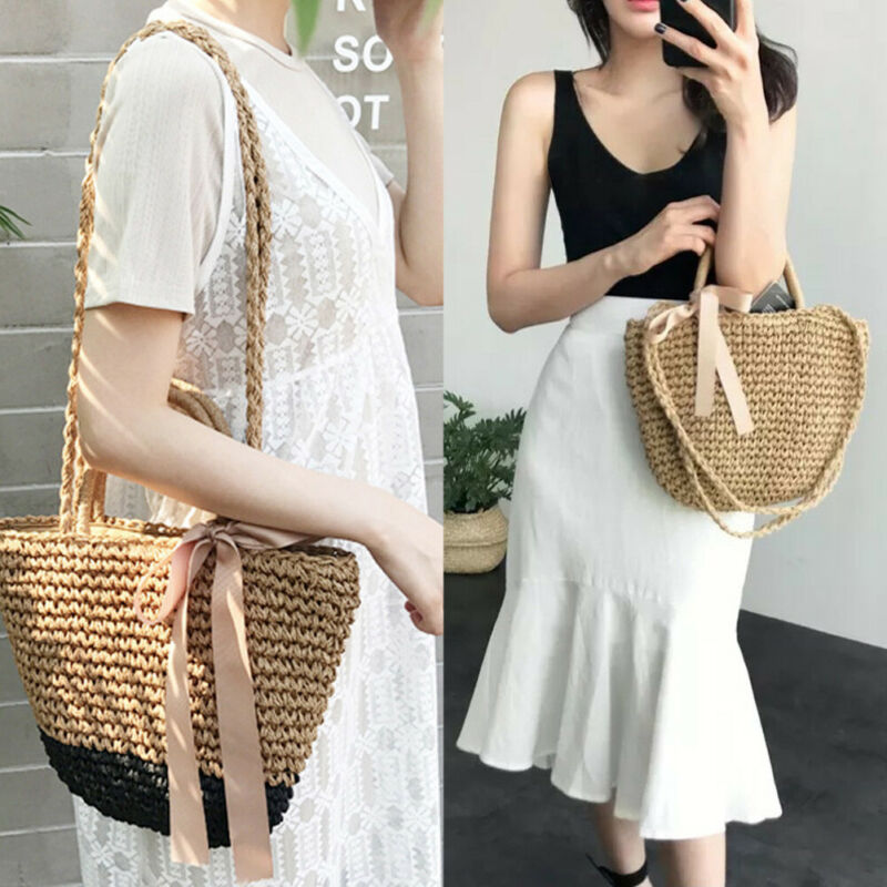 

Women's Straw Bag Rattan Wicker Weave Shoulder Bags Beach Handbag Crossbody Shopping Bags, 02