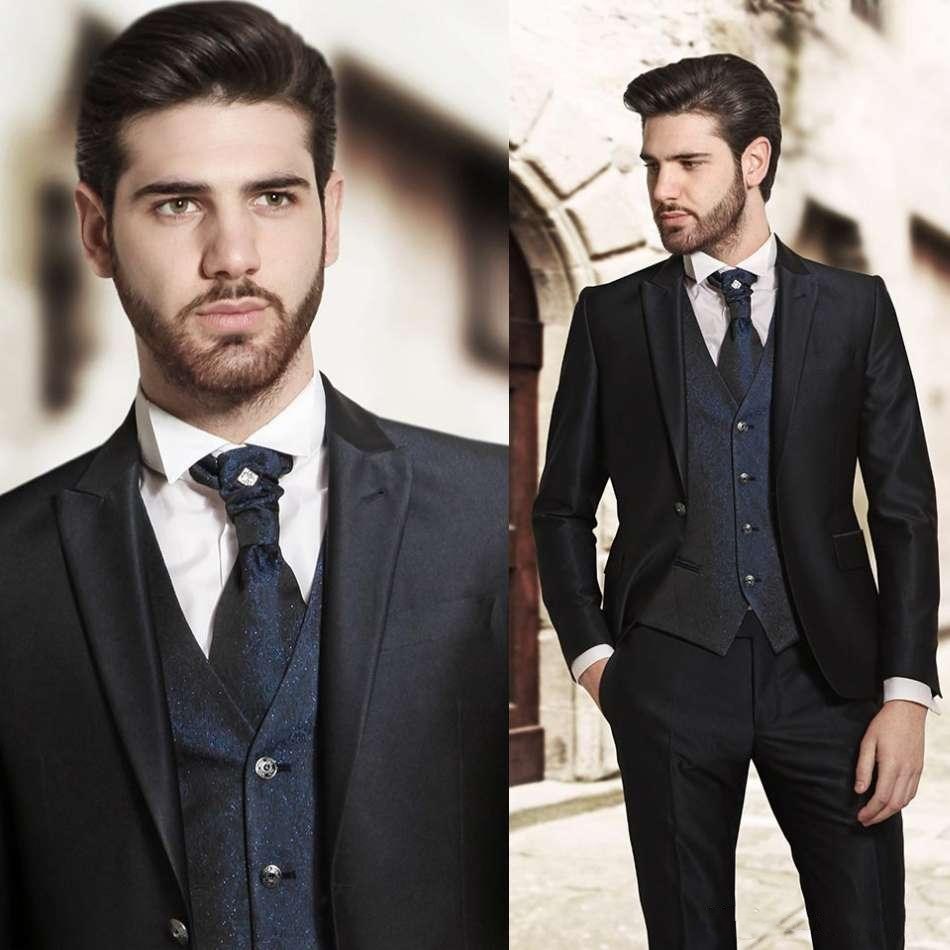 

Classic Peak Lapel Wedding Tuxedos Slim Fit Suits For Men Groomsmen Suit Three Pieces Cheap Prom Formal Suits (Jacket+Pants+Vest+Tie) 572, Same as image