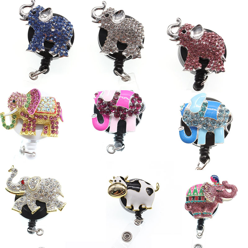 

Wholesale Mix Lovely Kids Silver Multicolour Rhinestone Elephant Aniaml Retractable ID Badge Reel Holder For Nurse