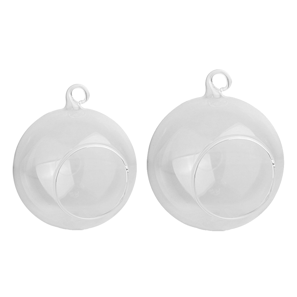 

2pcs hanging glass ball tea light candle holder flowerpot vase round base
