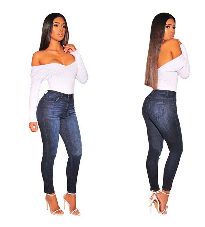 

Women Casual Jeans Bleached Washed Push Up High Waist Pants Slim Fit Female Trousers Good Quality Free Shipping, Y-9005