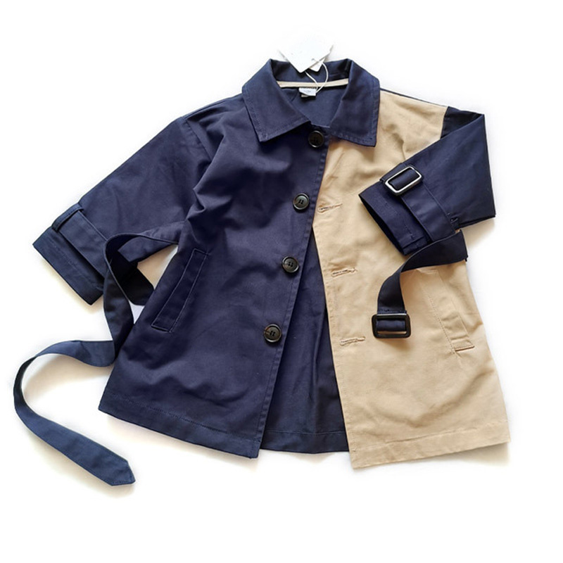 

Spring Autumn Girls Trench Coat Long Style Casual Patchwork Windbreak Jacket Fashion Baby Girls Outerwear Coat