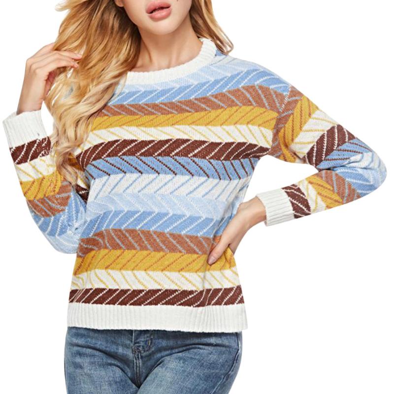 

women pullovers knitwear sweater women stripe Knitted Winter Printing Round Neck Long Sleeve Button Loose Sweater Y12.27, Wlx80928856