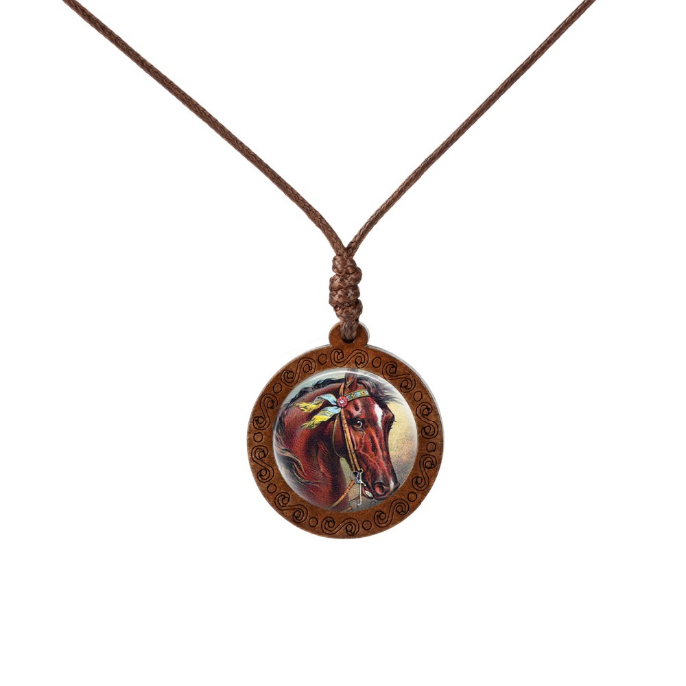 

Handmade Wild Animals Dinosaur Rhino Owl Frog Painting Wooden Dome Glass Pendants Necklaces Women Fashion Jewelry