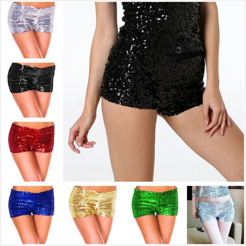 

Women' Shorts Women High Waist FAashion Ladies Full Sequin Shiny Glitter Dance Stretch, Black