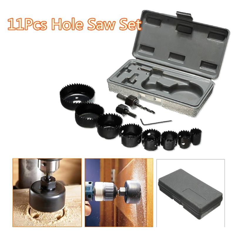 

11pcs Hole Saw Cutting Set Carbide Tip HSS Drill Bit Saw Set Metal Wood Drilling Hole Cut Kit Drilling Tool for Installing Locks