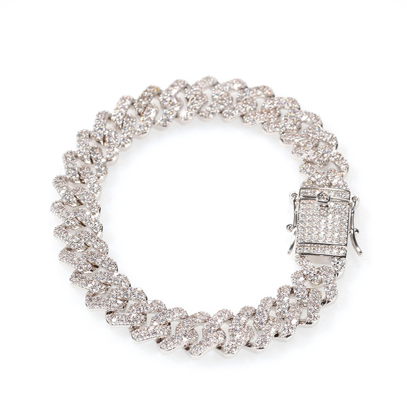 Bracelets de liaison 12 mm de large hip hop cubic zirconi pav← bing glac← out carr← miami pour hommes