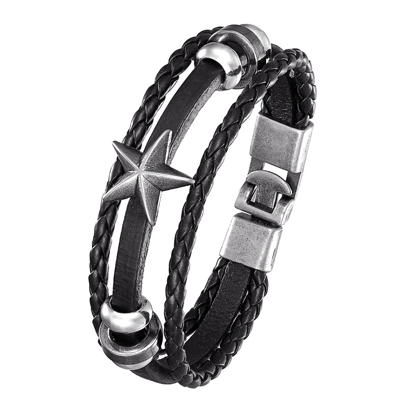 

2020Lucky Vintage Leather Bracelet Men's Pentagram Multilayer Woven Woman Pulseira Masculina