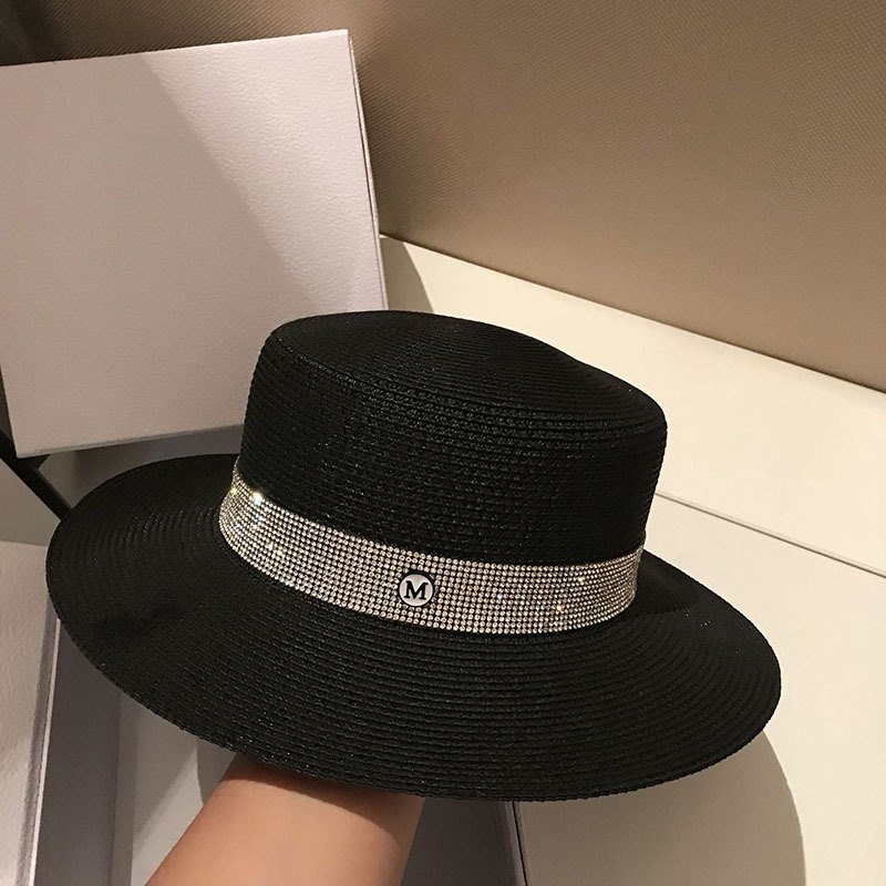

Women Summer Black Straw Hat Personality Sun Protection Beach Hats Vacation Sunscreen Sun Hat for Ladies, Blue;gray