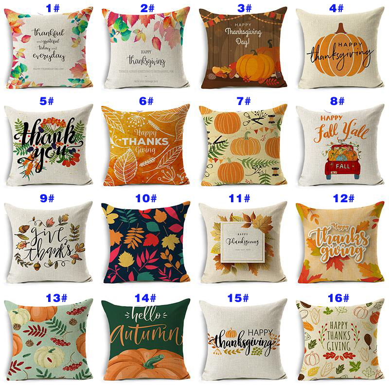 

48 Styles Happy Thanksgiving Day Pillow Covers Fall Decor Linen Give Thanks Sofa Throw Pillow Case Home Car Cushion Covers 45*45cm, As pictures