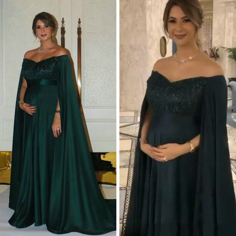 

2020 Arabic Aso Ebi Dark Green Sexy Pregnant Maternity Evening Dresses Sweetheart Sequined Prom Dress Satin Formal Party Gowns, Same as picture