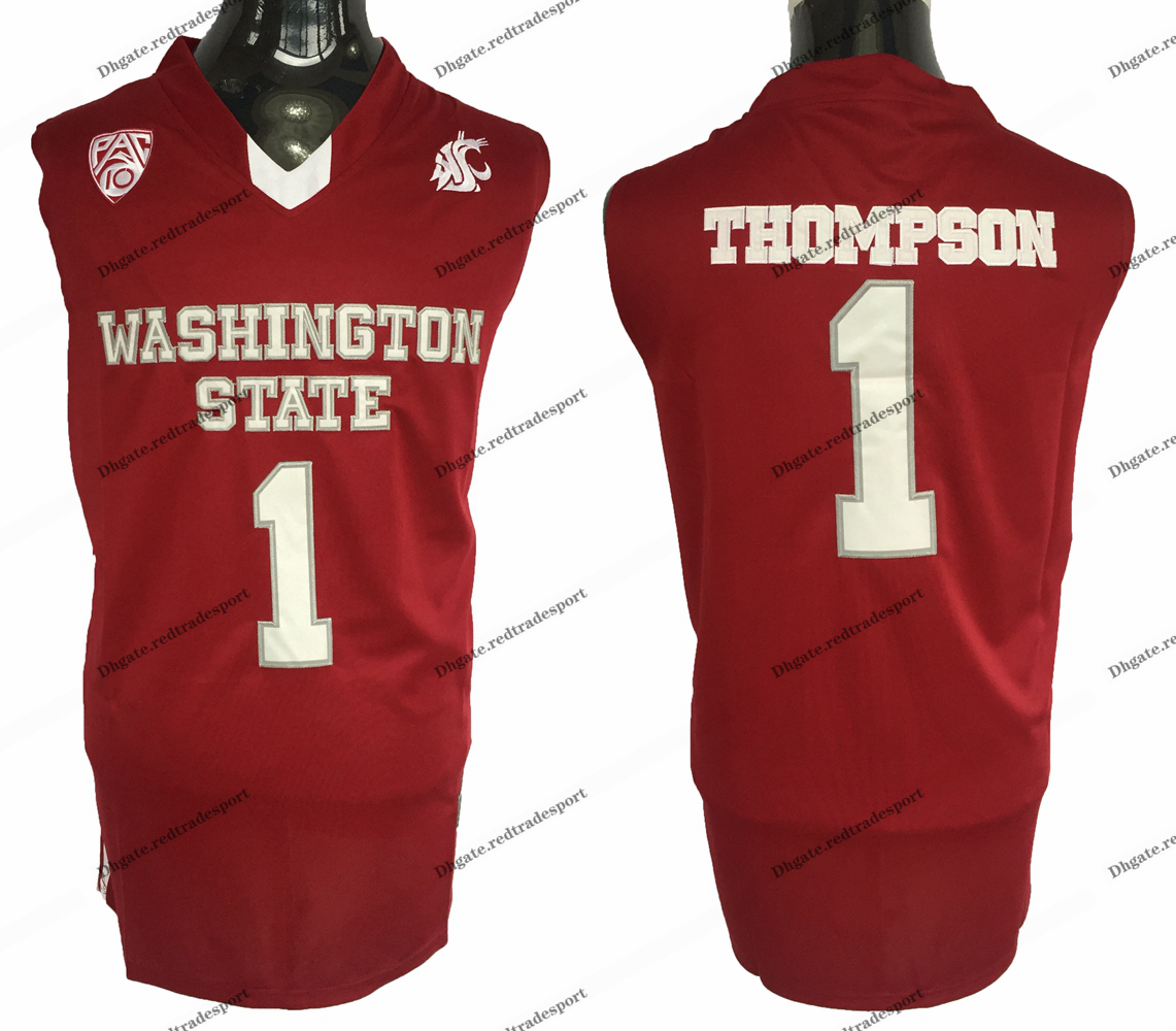 

Vintage NCAA Washington State Klay Cougars #1 Thompson College Basketball Jerseys Mens Home Red Stitched University Shirts S-XXL