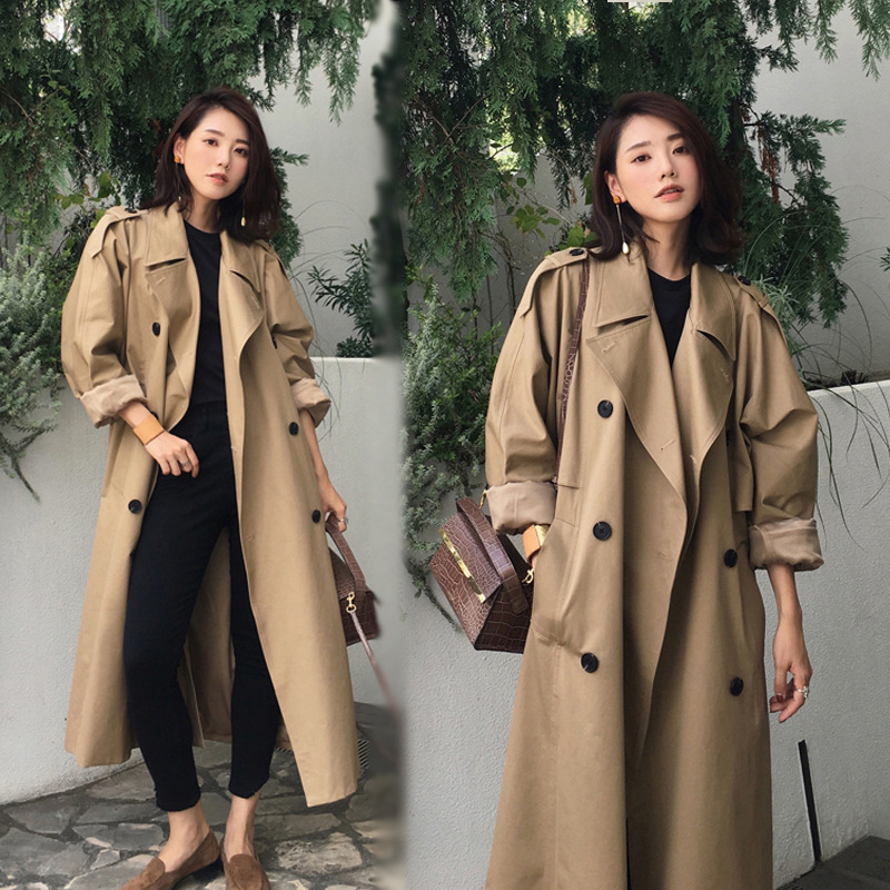 

Elegant plus size Double Breasted Long Trench Coat For Women 2019 Autumn with Belt Chic Ladies Windbreaker Casual, Green