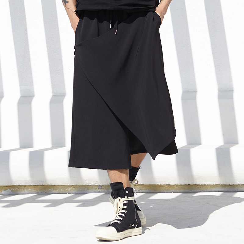 

Men Japan Dark Style Casual Wide Leg Pants Male Streetwear Hip Hop Gothic Fashion Loose Skirt Pant Harem Trousers, Black