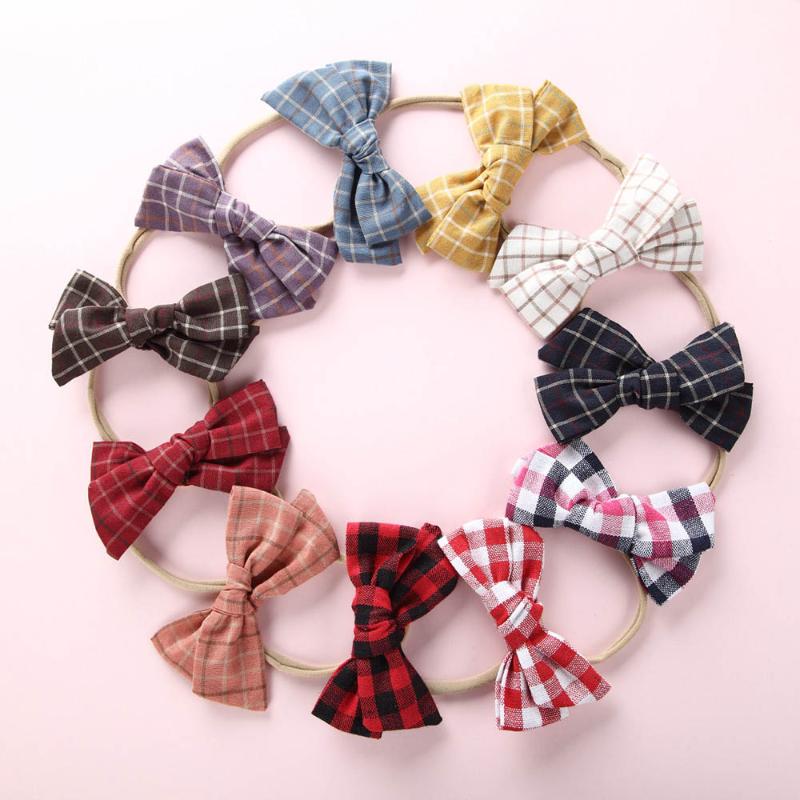 

11pcs/lot Plaid Hair Bow For Baby Girls Nylon Headband For Children Elastic Hair bands Cute Tiara Baby Girl Accessories, Nsfb-9492 a6han
