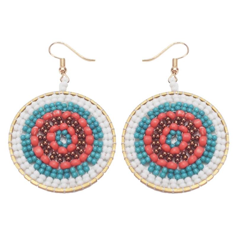 

Boho Round Beaded Dangle Handmade Woven Statement Hook Earrings Women Jewelry New