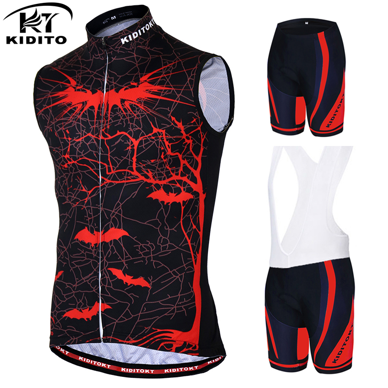 

KIDITOKT Pro 100% Polyester Sleeveless Cycling Jersey Sets Summer Mountain Bike Clothing Racing Bicycle Cycling Wear For Man, Jersey and pants
