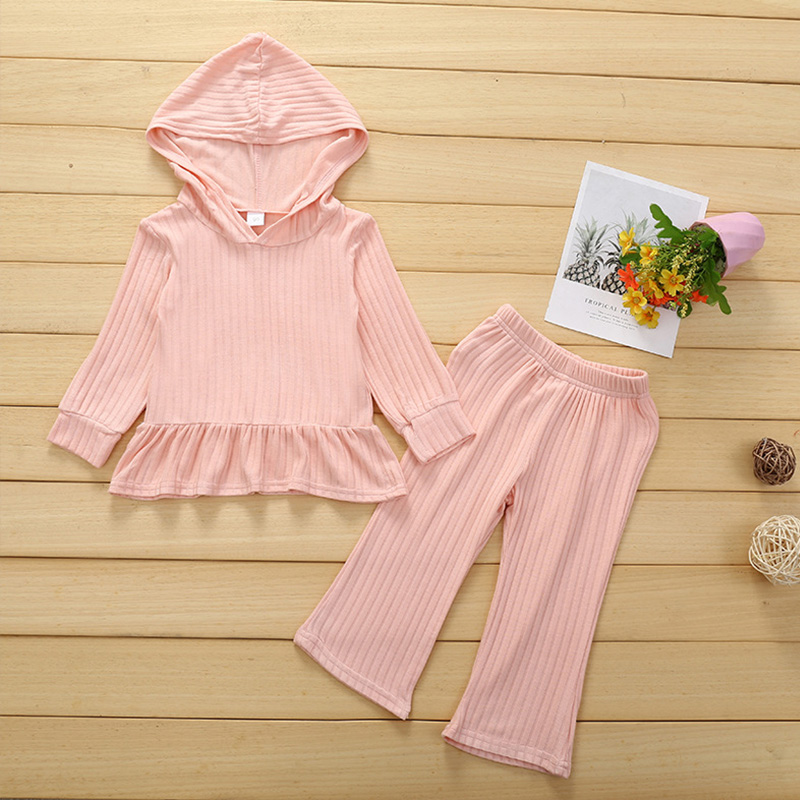 

Girls Clothing Set New Autumn Spring Solid Kids Toddler Hooded Sweater+ Trousers 2PCS Suit Children Clothes, 1250-pink